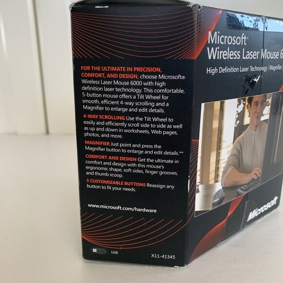 New Microsoft Wireless Laser Mouse 6000 Silver 1052 1053 (B5V-00007) - Picture 4 of 6